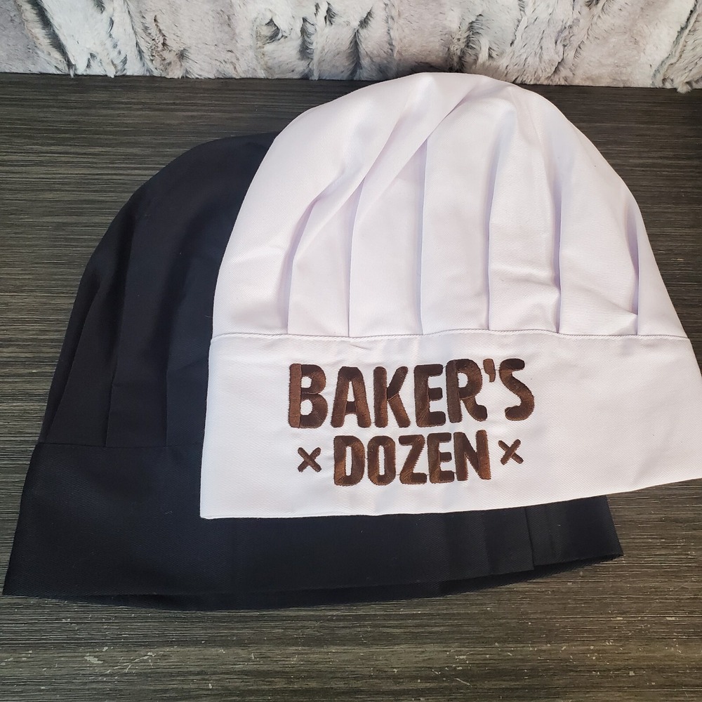 Baker's Dozen White And Plain Black Chef's Hat - Adult OS, Elastic - LOT OF 2
